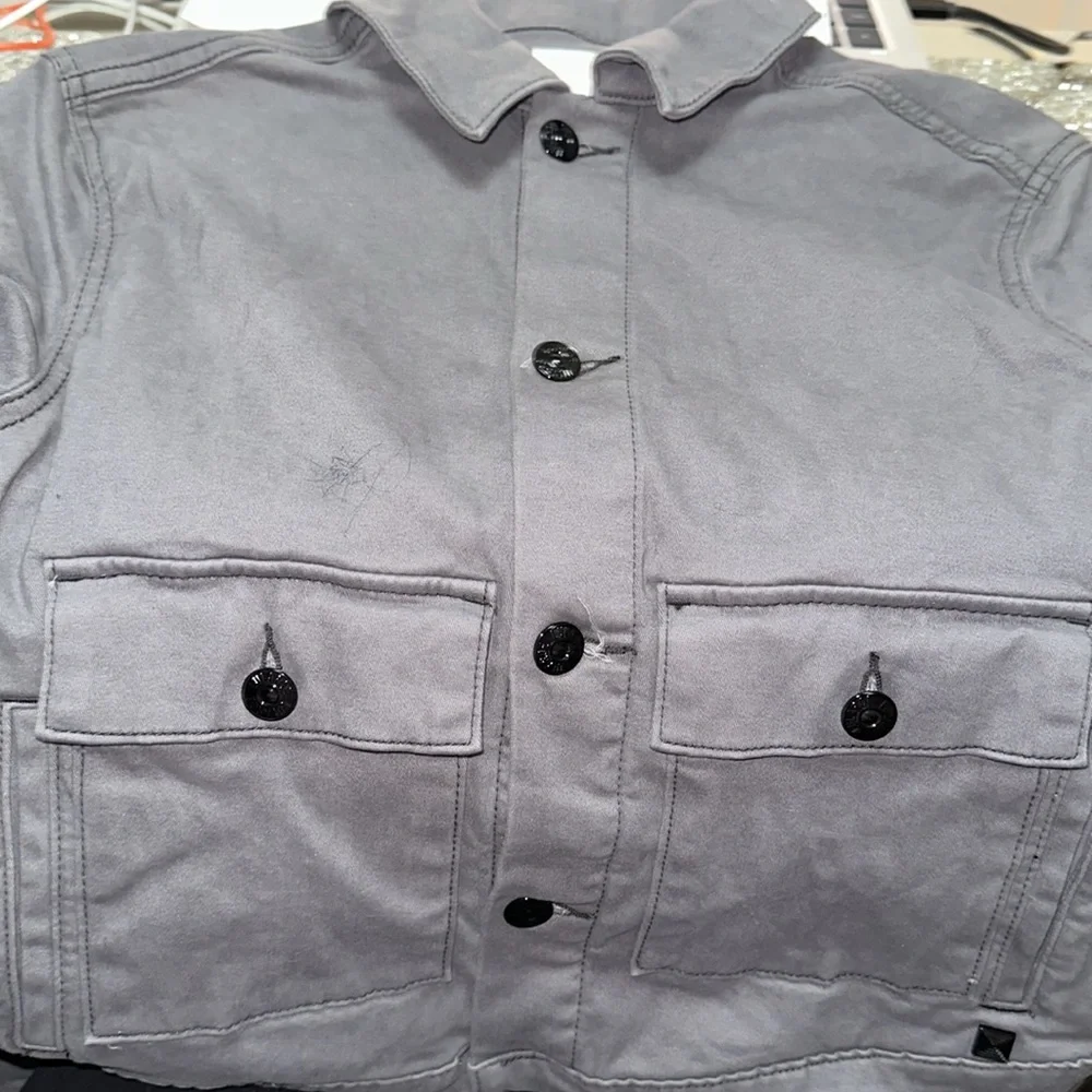 S Lularoe grey long sleeve floral button down jacket with pockets